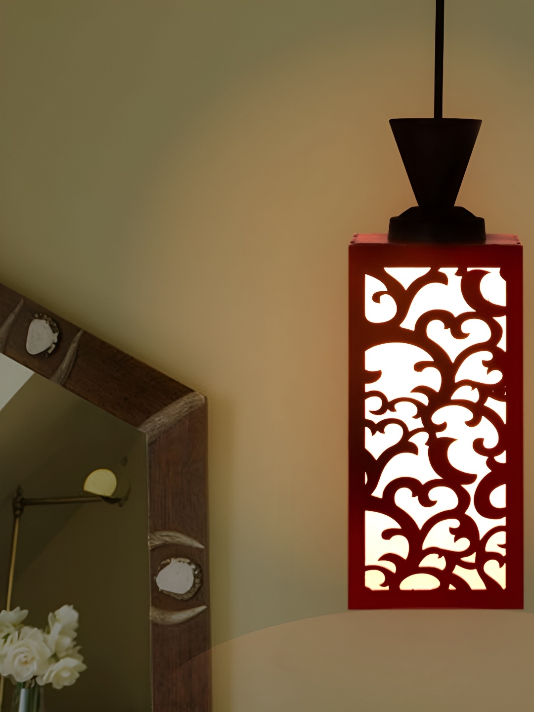 

Gojeeva Red & White Textured Wood Square Shaped Wall Lamp