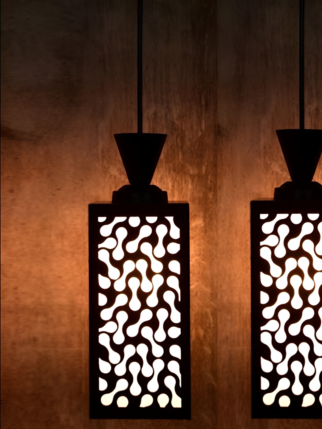 

Gojeeva Black and White 2 Pieces Wooden Textured Rectangle Shaped Contemporary Wall Lamps