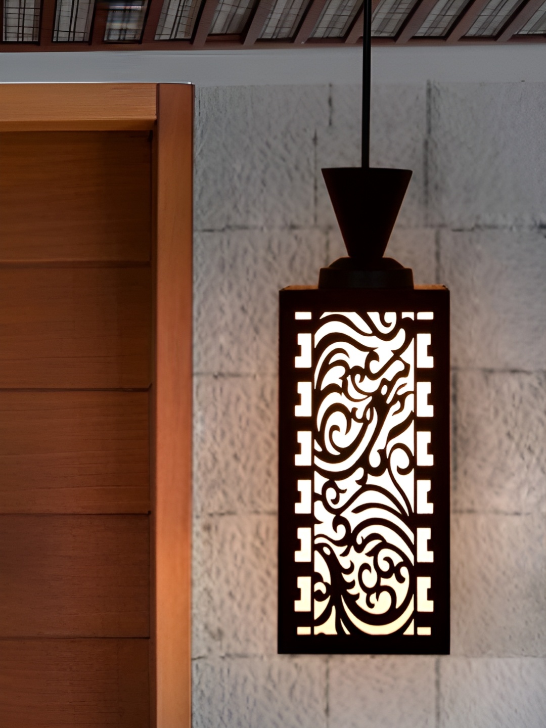 

Gojeeva Black & White Textured Wood Rectangle Shaped Wall Lamp