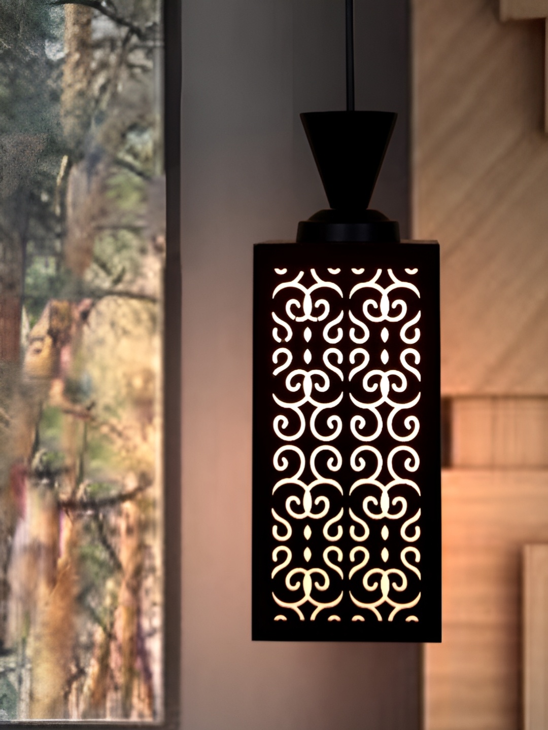 

Gojeeva Black Wood Square Shaped Wall Lamp