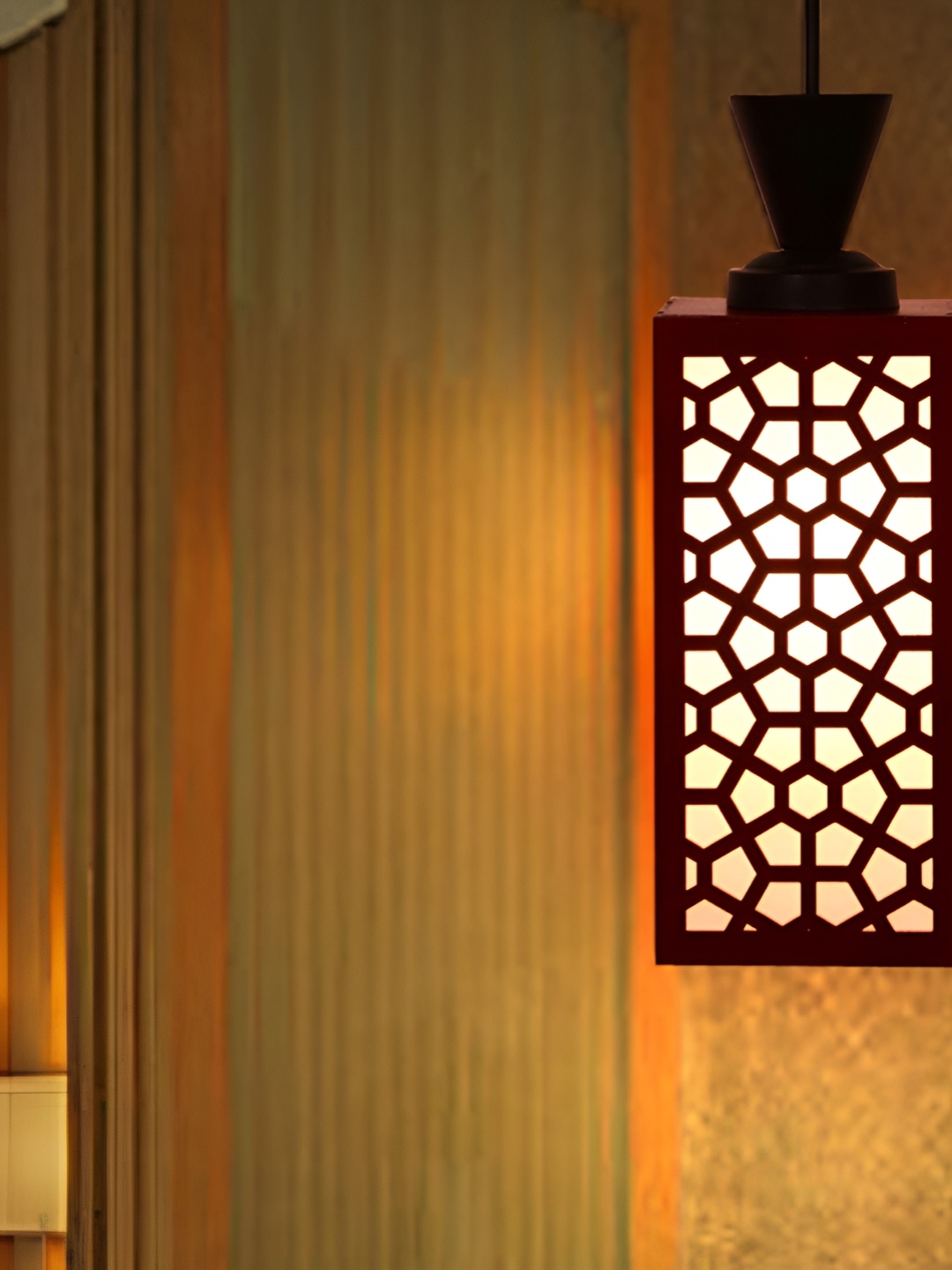 

Gojeeva Red & White Wooden Textured Square Shaped Wall Lamp