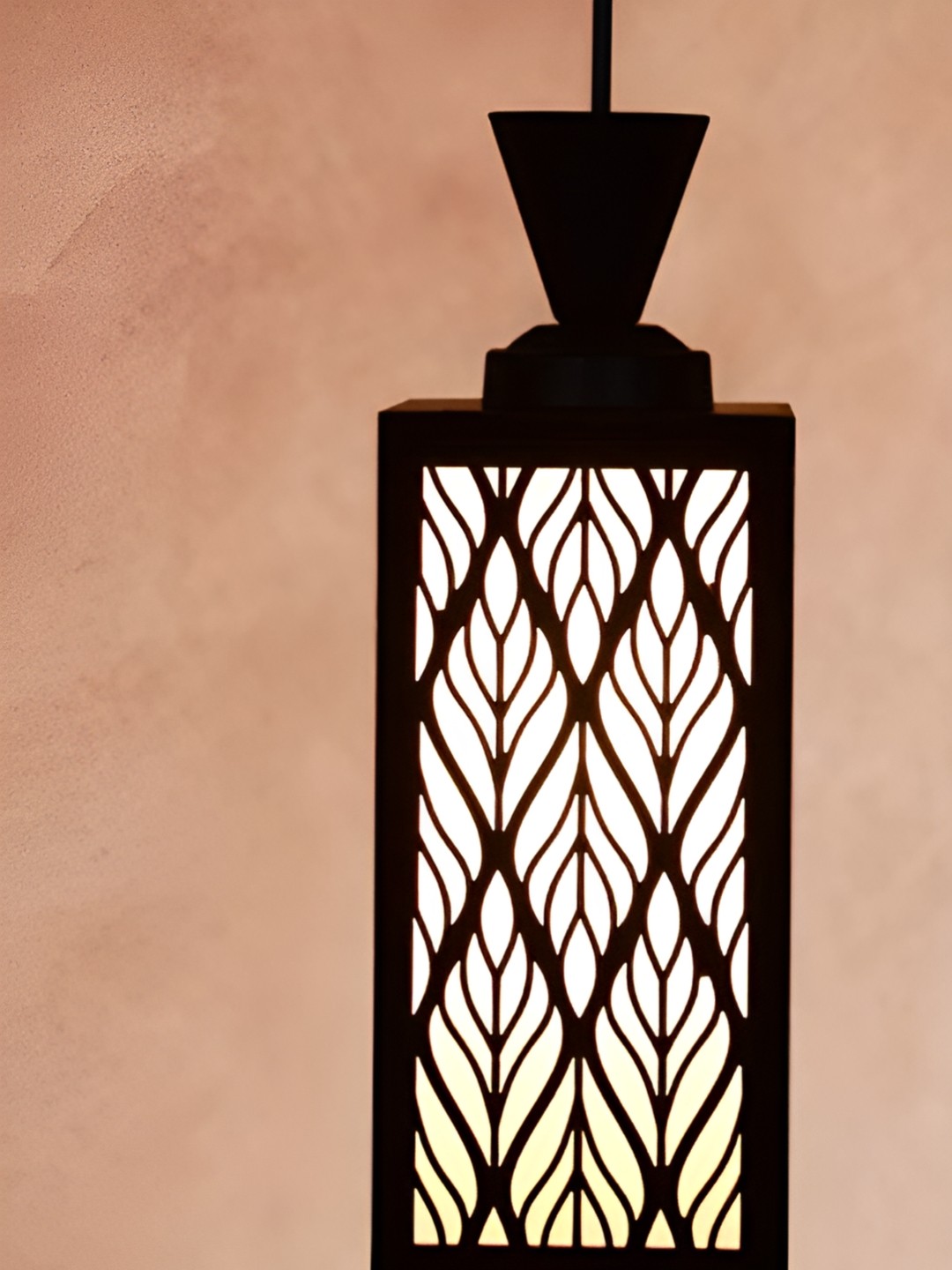 

Gojeeva Black & White Textured Wooden Rectangle Shaped Wall Hanging Lamp