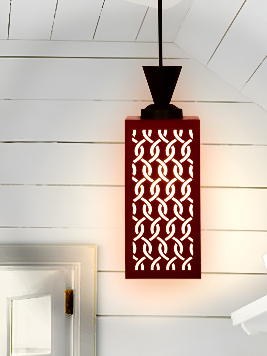 

Gojeeva Red & White Textured Wood Square Shaped Wall Lamp