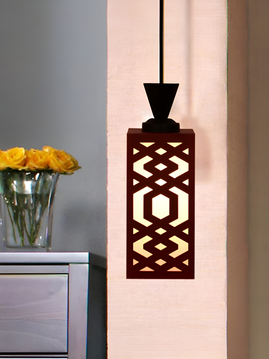 

Gojeeva Red & White Textured Wood Square Shaped Wall Lamp