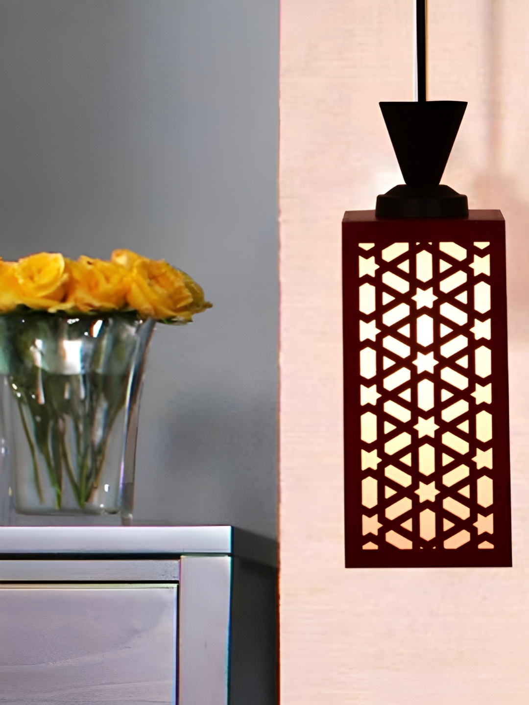 

Gojeeva Red & White Textured Wood Square Shaped Wall Lamp