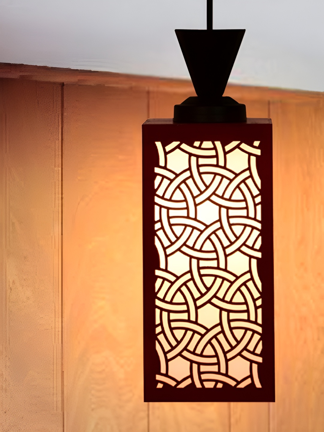 

Gojeeva Red & Black Textured Rectangle Shaped Contemporary Wooden Hanging Wall Lamp