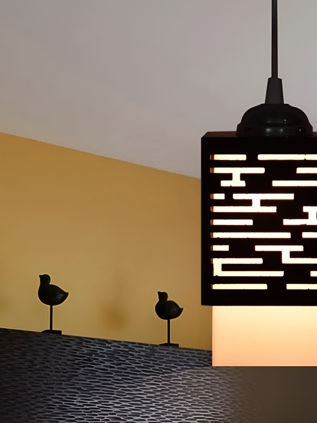 

Gojeeva Black & White Textured Square Shaped Wooden Hanging Wall Lamp