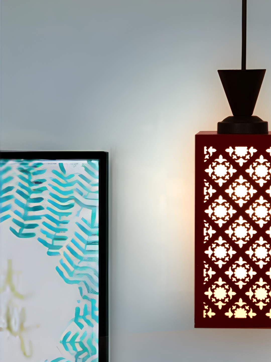 

Gojeeva Red & White Textured Wood Square Shaped Wall Lamp