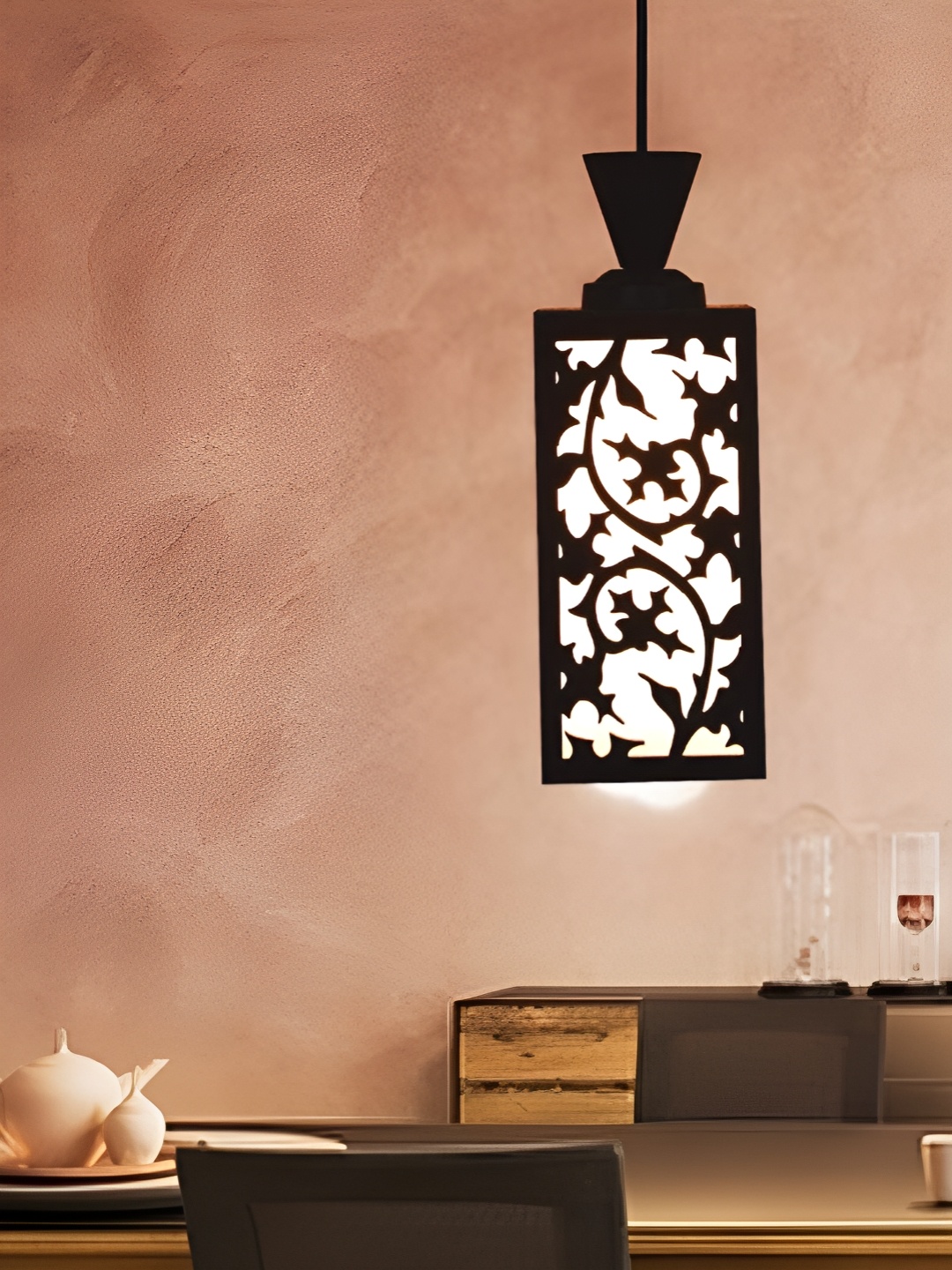 

Gojeeva Black & White Textured Wooden Rectangle Shaped Wall Lamp