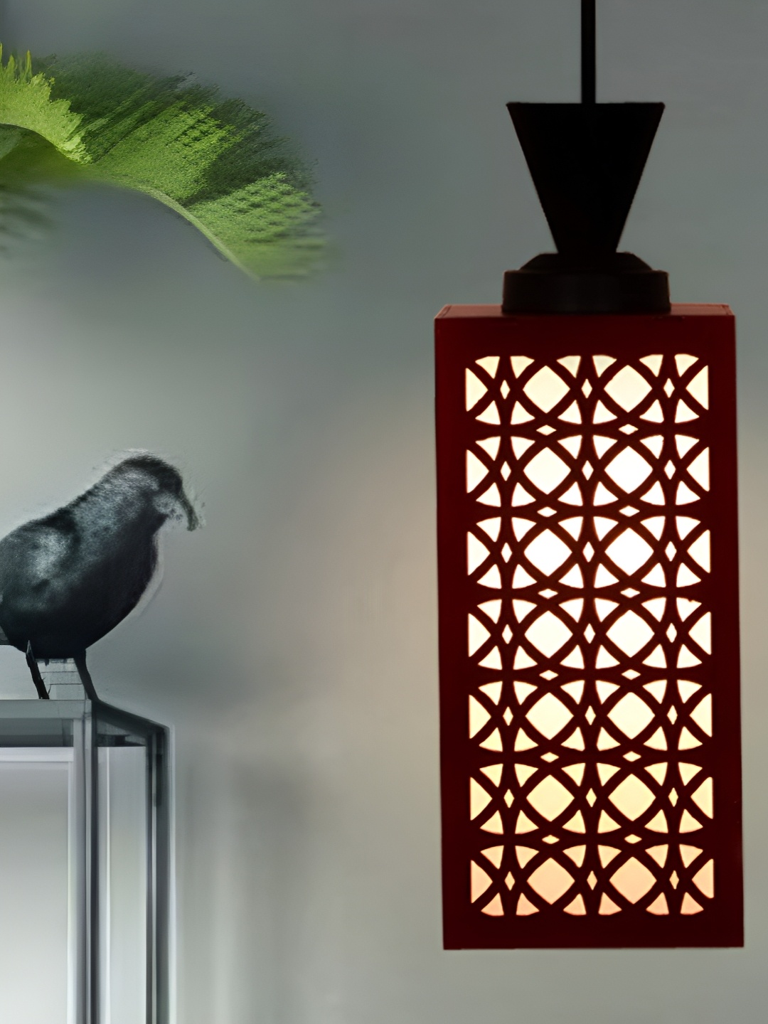 

Gojeeva Red & White Wooden Textured Square Shaped Wall Lamp