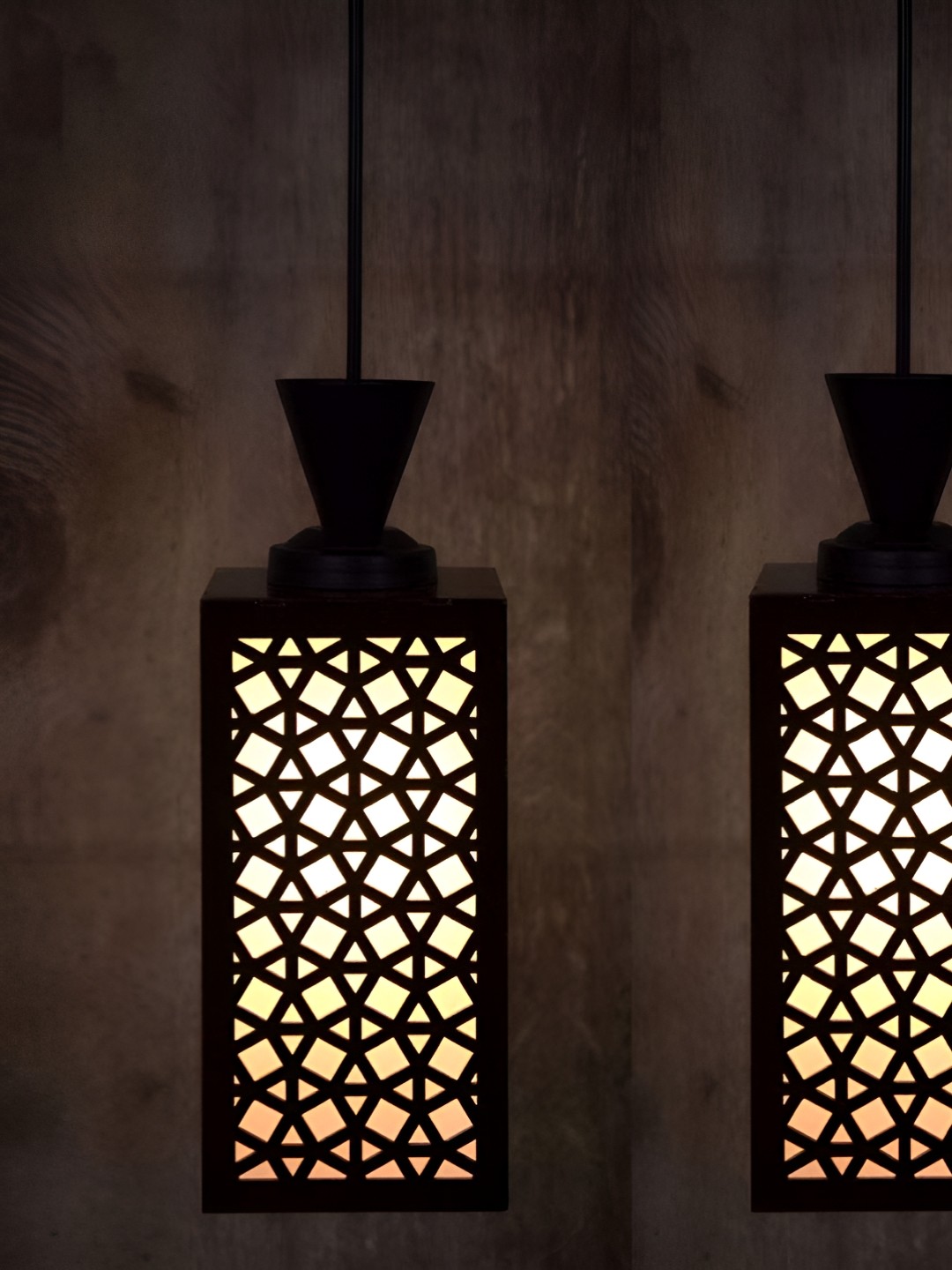 

Gojeeva Black & White 2 Pieces Textured Wood Square Shaped Wall Lamps