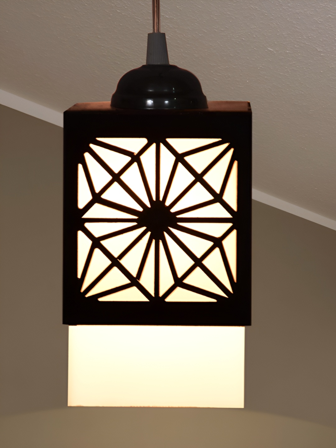 

Gojeeva Black & White Textured Square Shaped Wooden Hanging Wall Lamp
