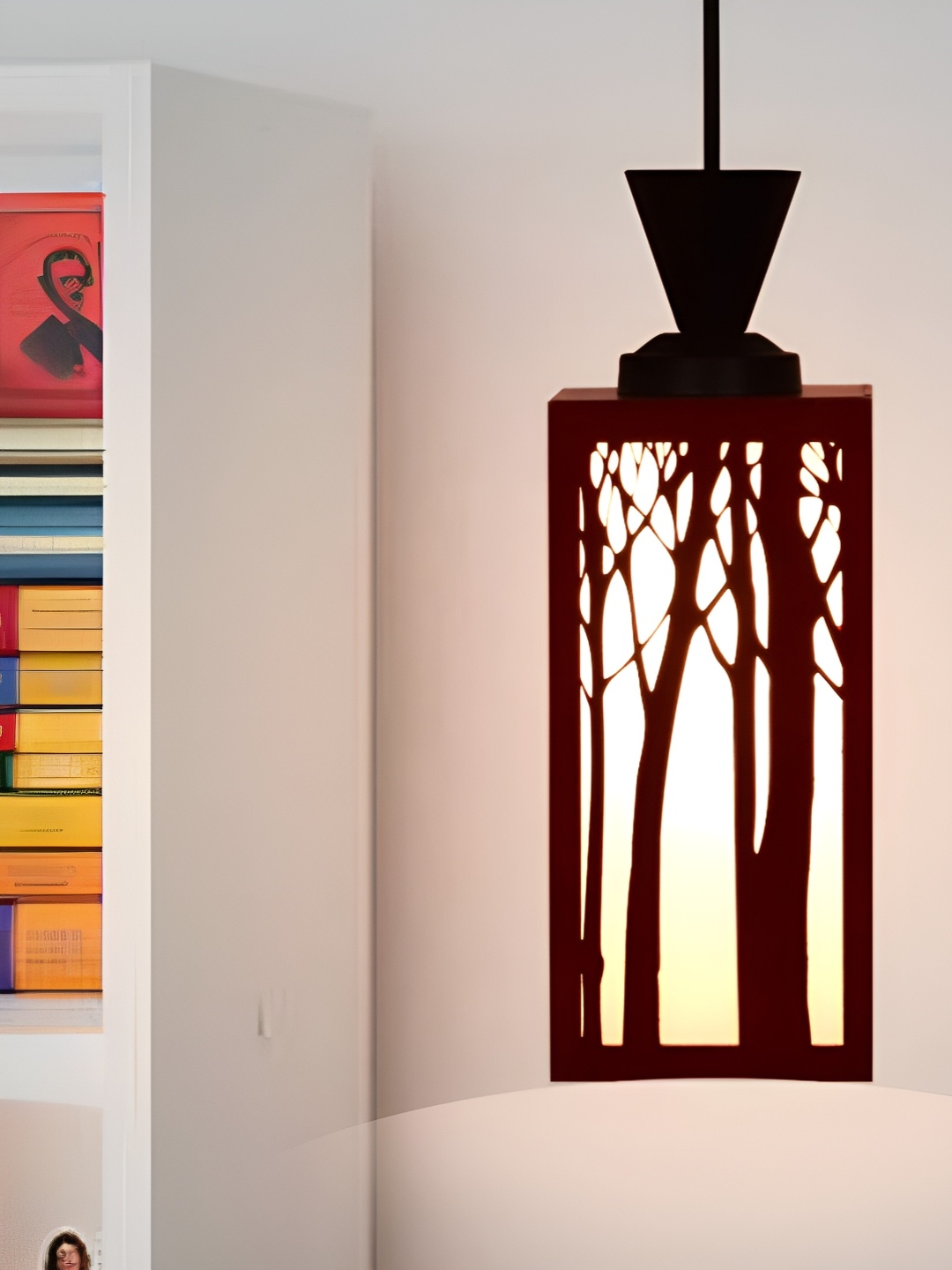 

Gojeeva Zup Red & White Textured Wooden Rectangle Shaped Contemporary Ceiling Lamp