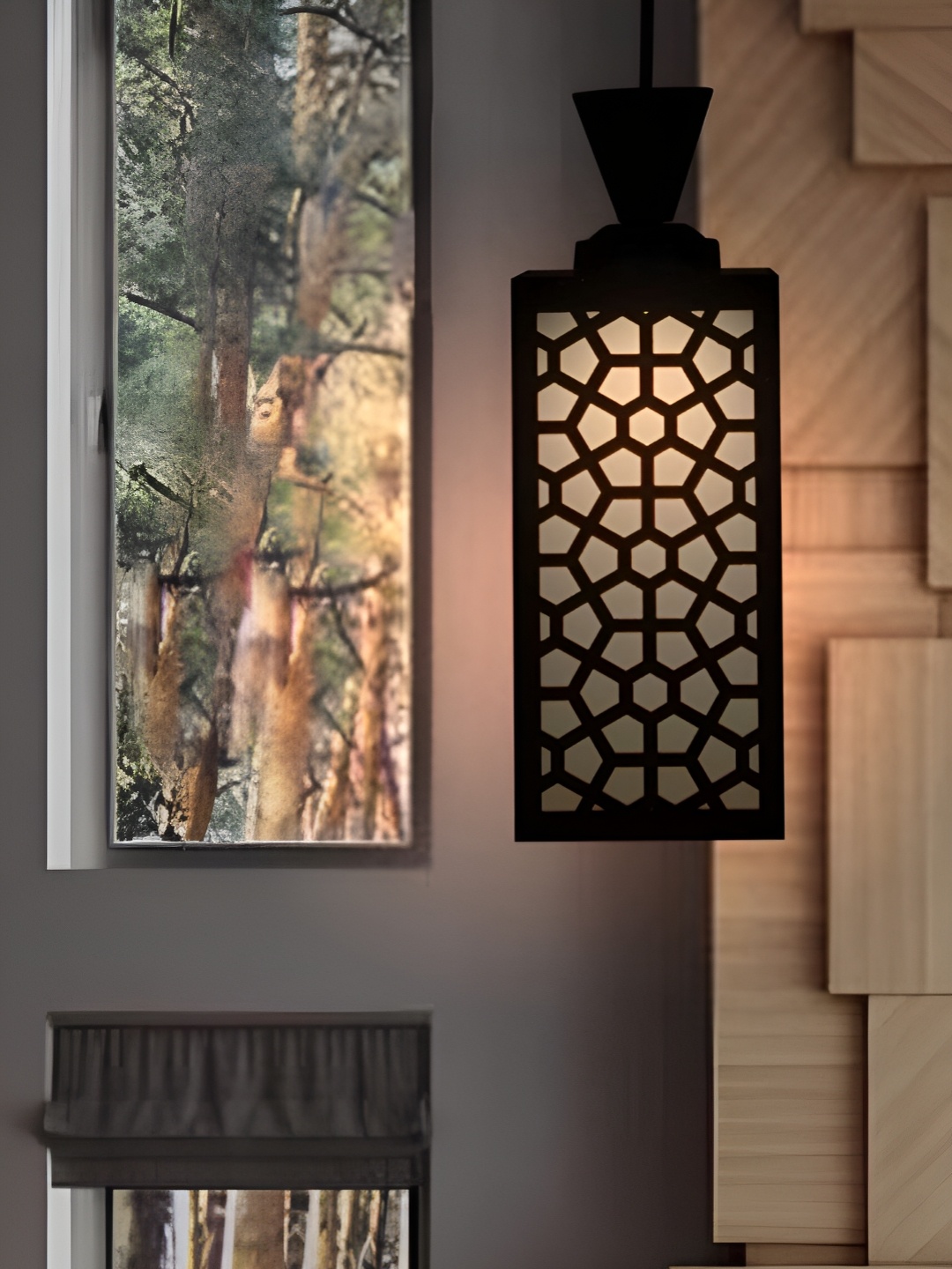 

Gojeeva Black & White Textured Wood Square Shaped Wall Lamp