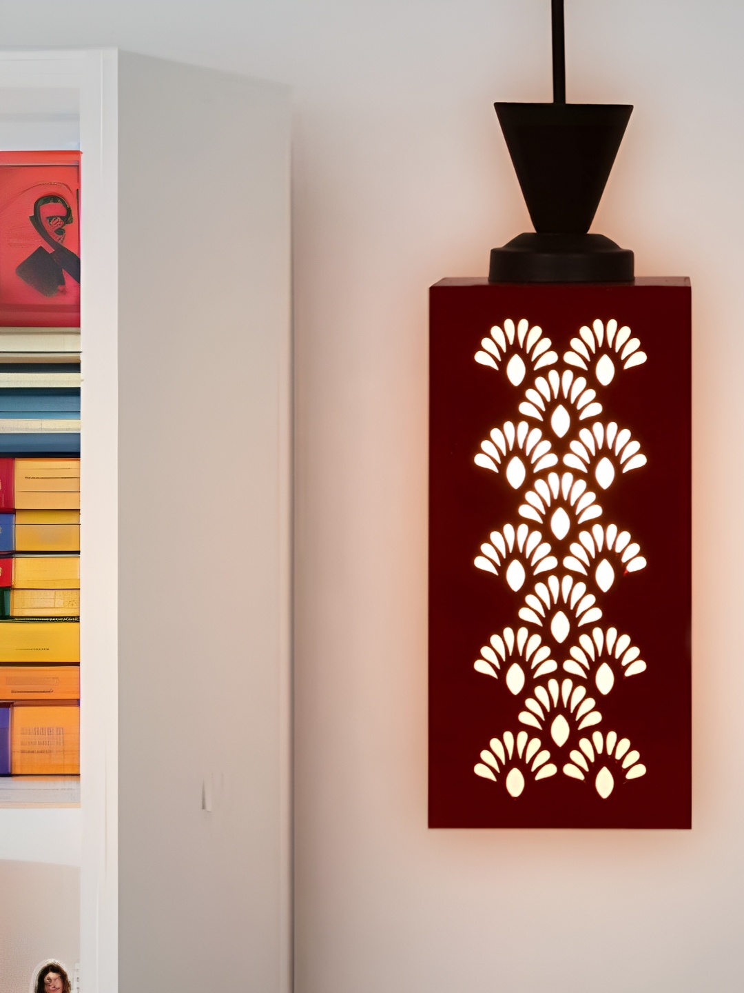 

Gojeeva Red and White Wooden Textured Rectangle Shaped Contemporary Wall Lamp