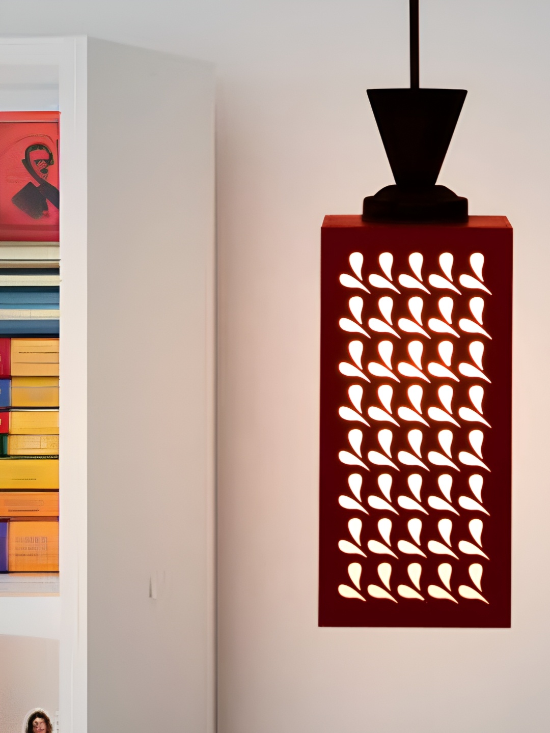 

Gojeeva Red & White Textured Rectangle Shaped Contemporary Wooden Hanging Wall Lamp