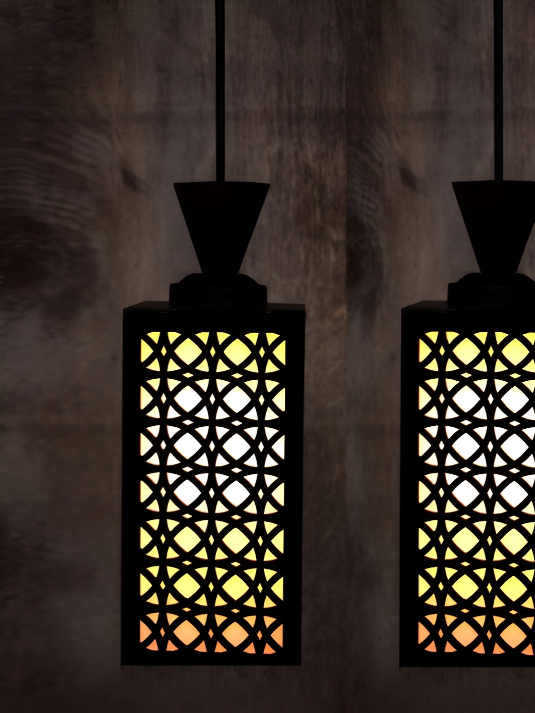 

Gojeeva Black & White 2 Pieces Wooden Textured Square Shaped Ceiling Lamps