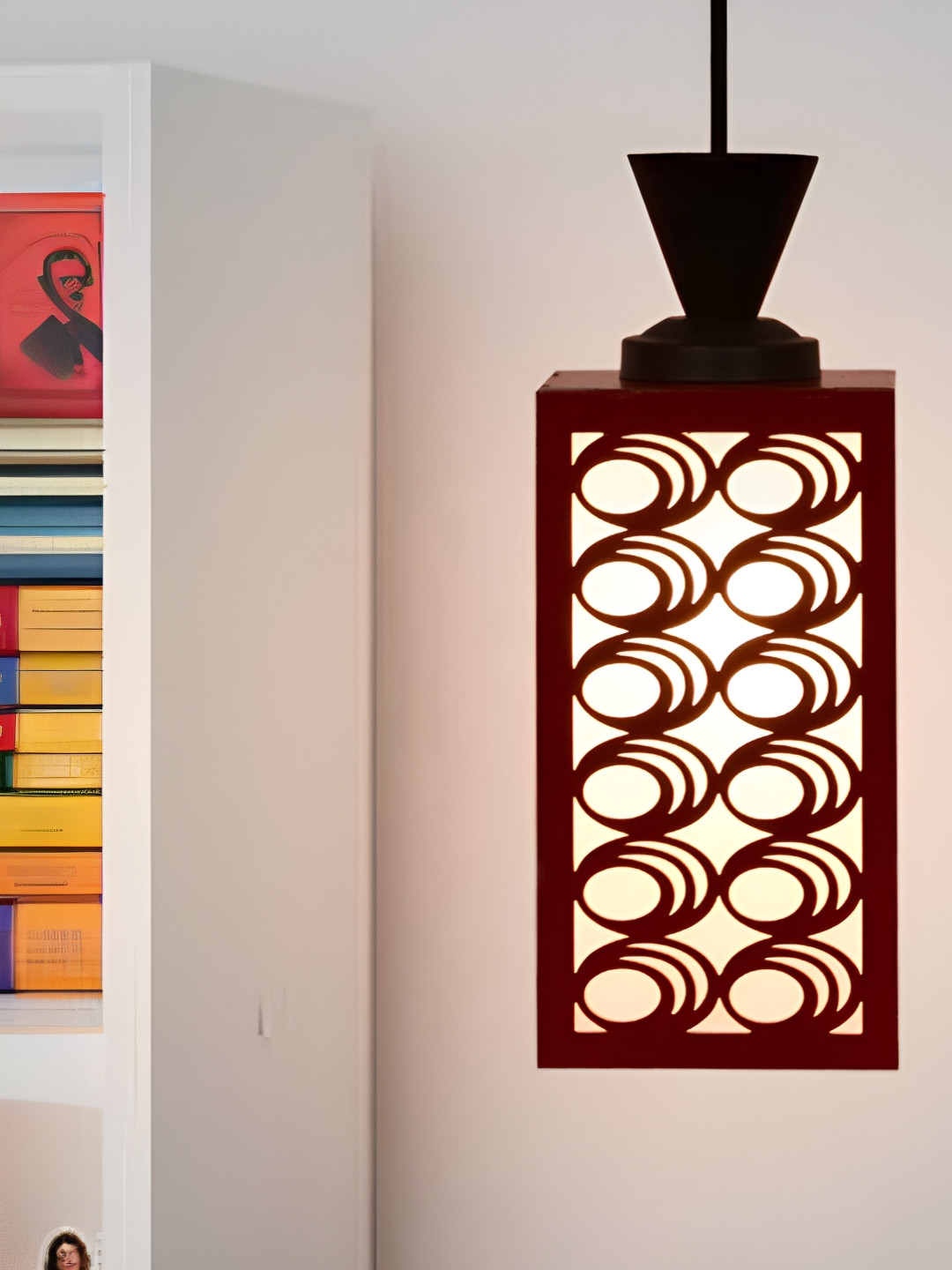 

Gojeeva Red & White Textured Wooden Square Shaped Contemporary Ceiling Lamp