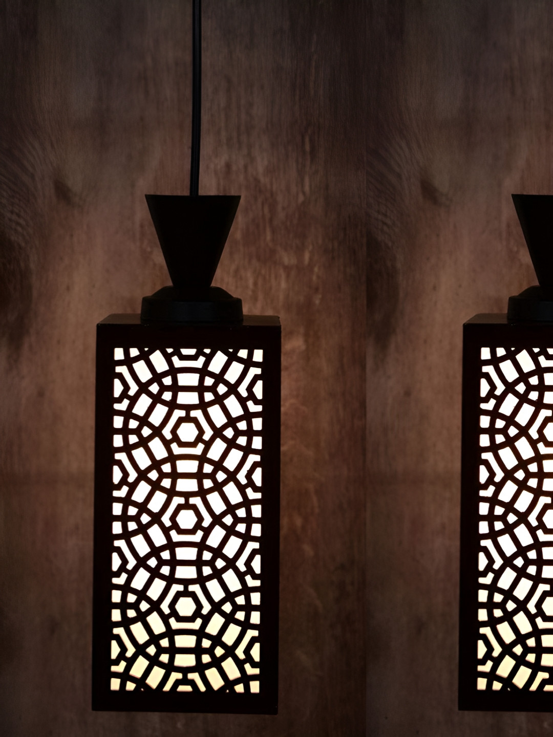 

Gojeeva Black and White 2 Pieces Wooden Textured Rectangle Shaped Contemporary Wall Lamps