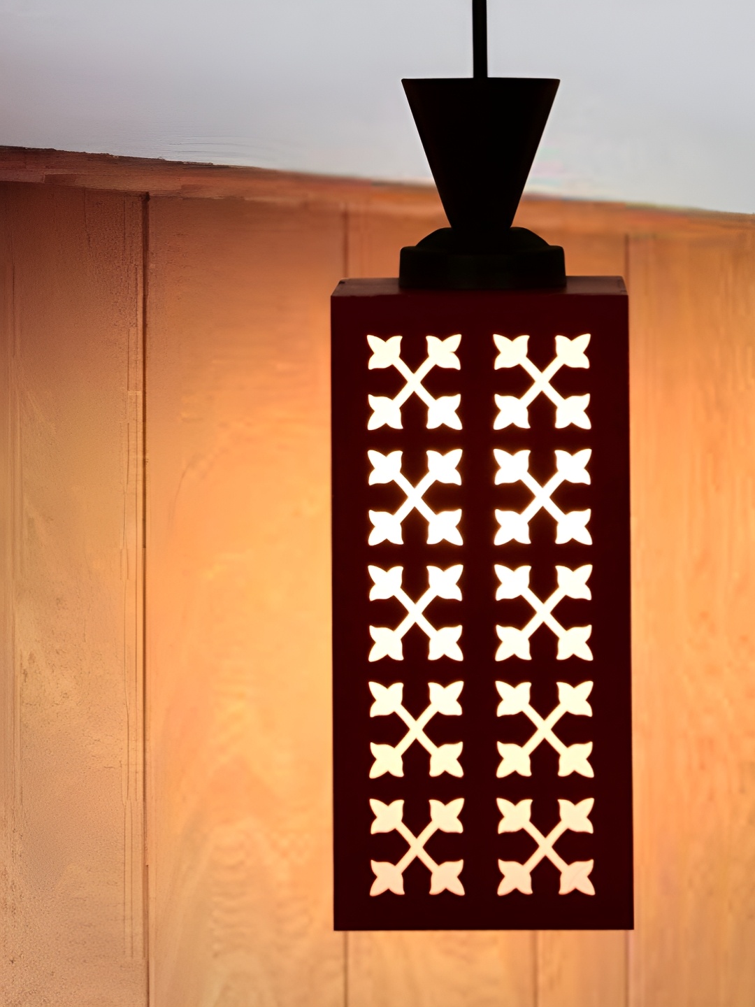 

Gojeeva Red & White Textured Wood Square Shaped Wall Lamp