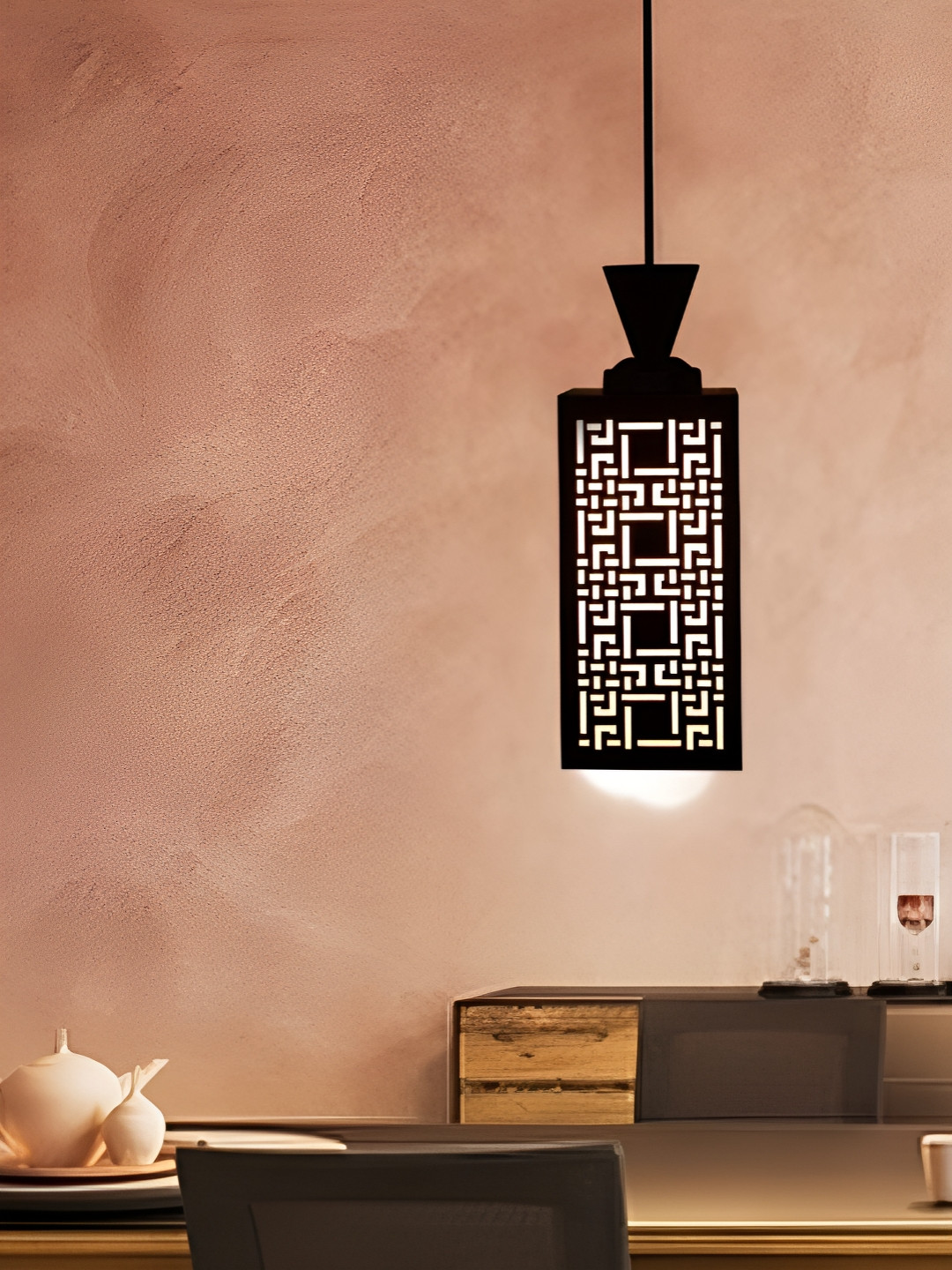 

Gojeeva Black & White Textured Wood Square Shaped Wall Lamp