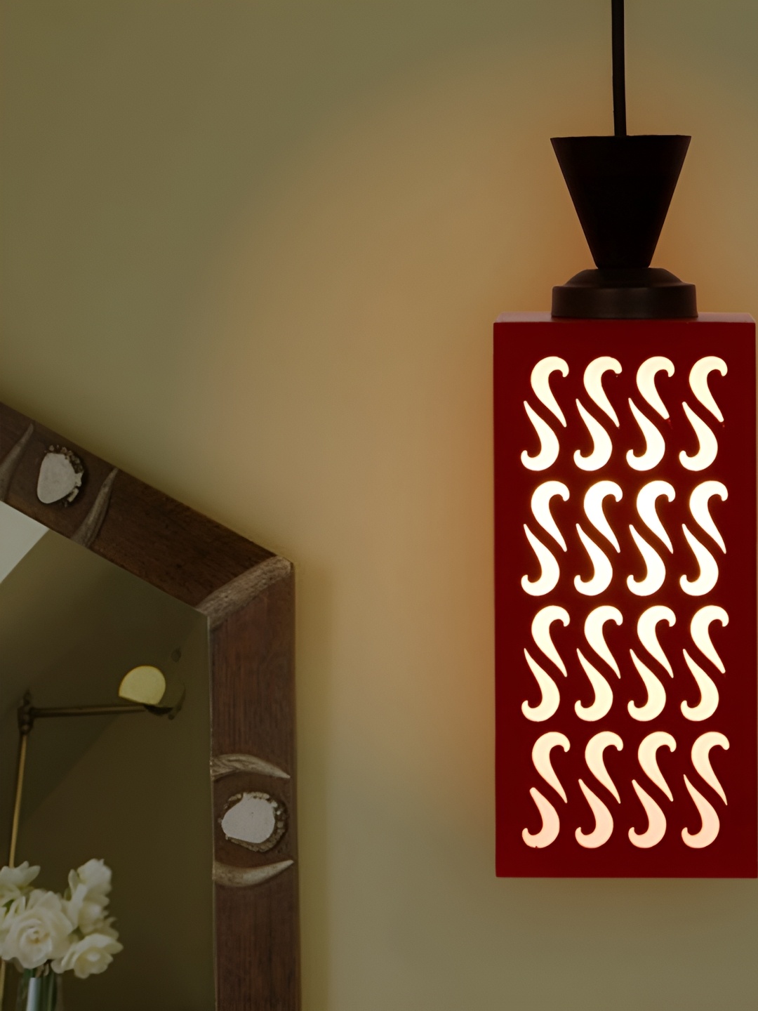 

Gojeeva Red Wood Square Shaped Wall Lamp