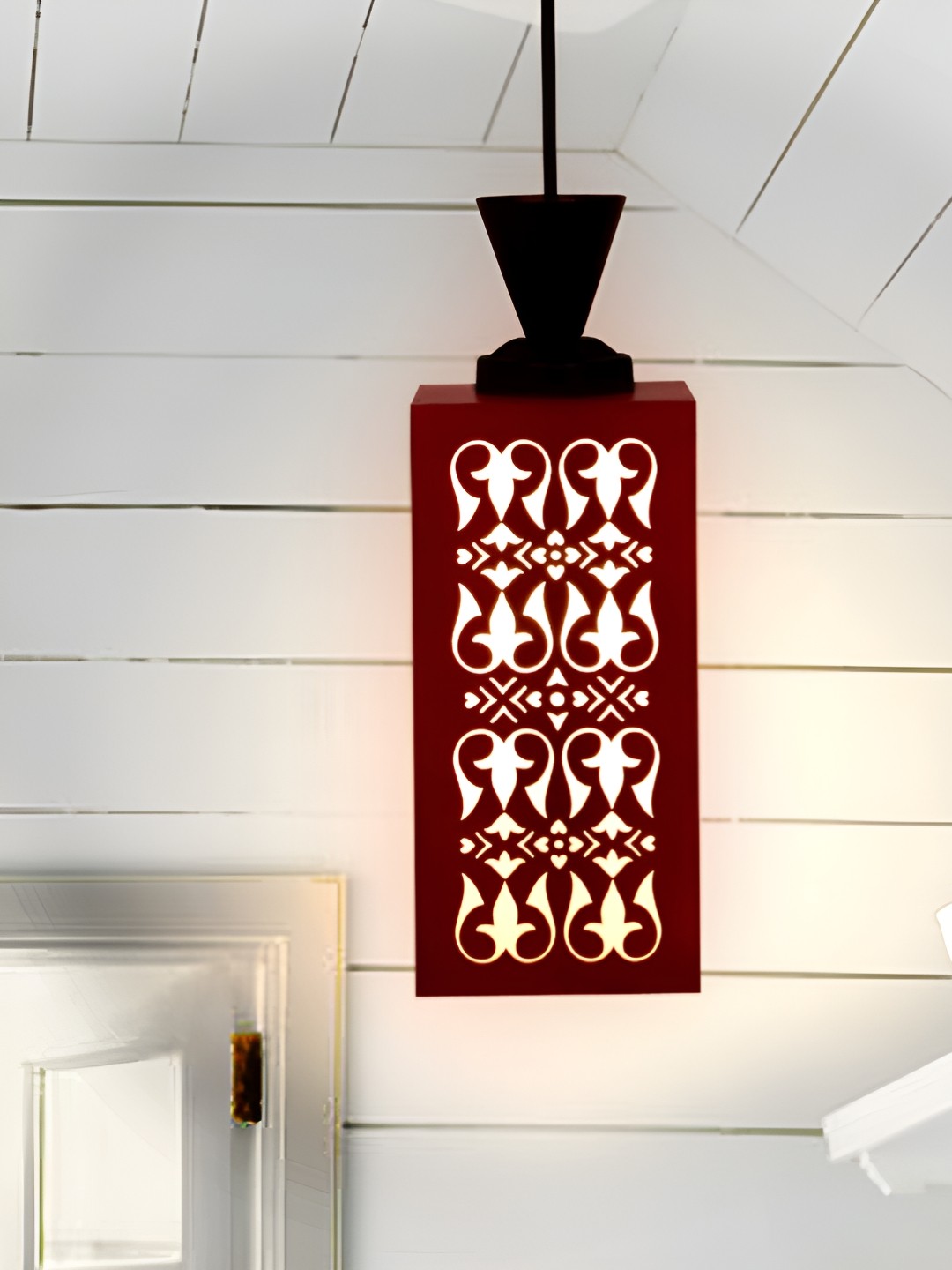 

Gojeeva Red & White Textured Wood Square Shaped Wall Lamp