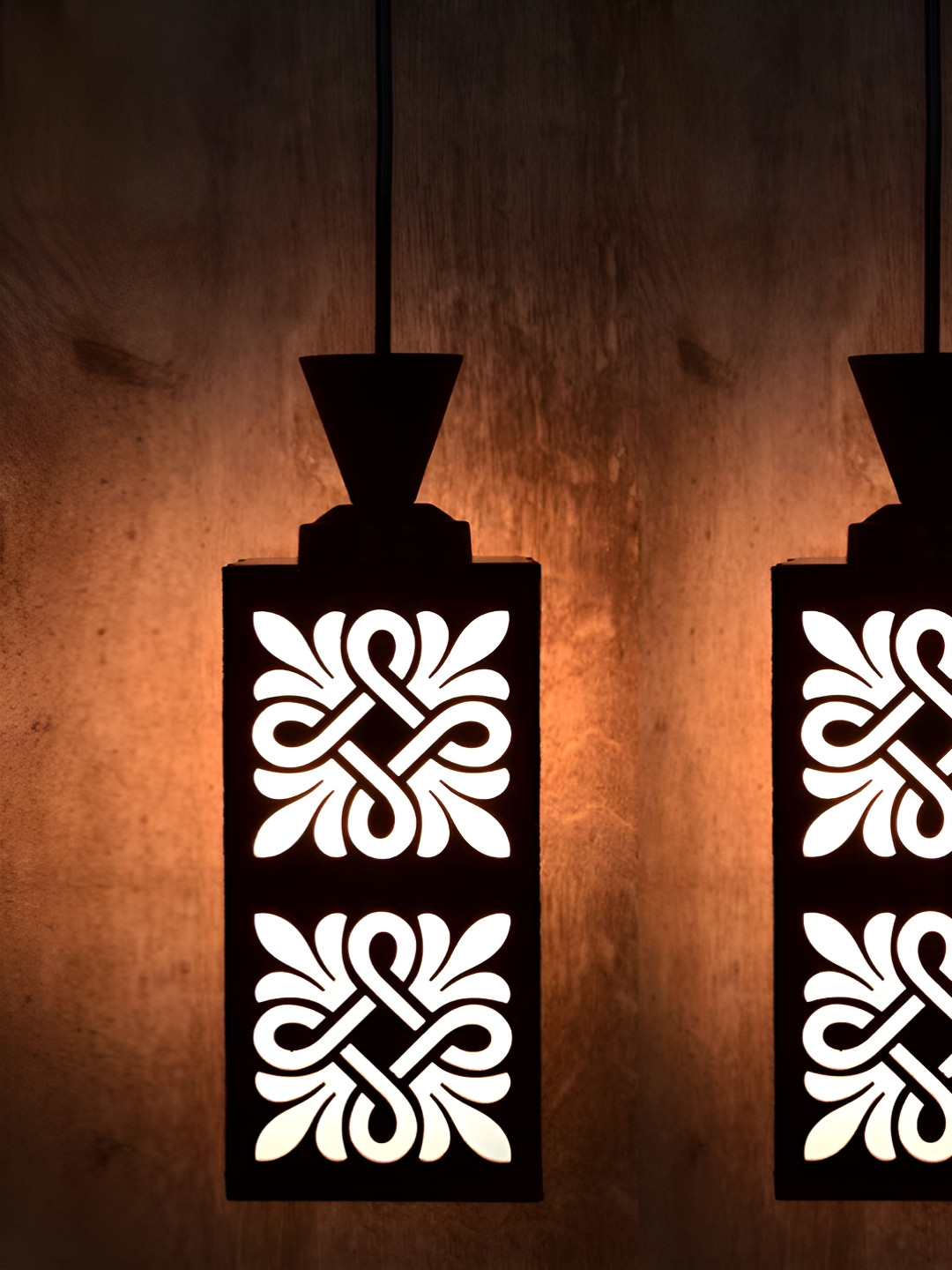 

Gojeeva Black & White 2 Pieces Textured Wooden Rectangle Shaped Wall Lamps
