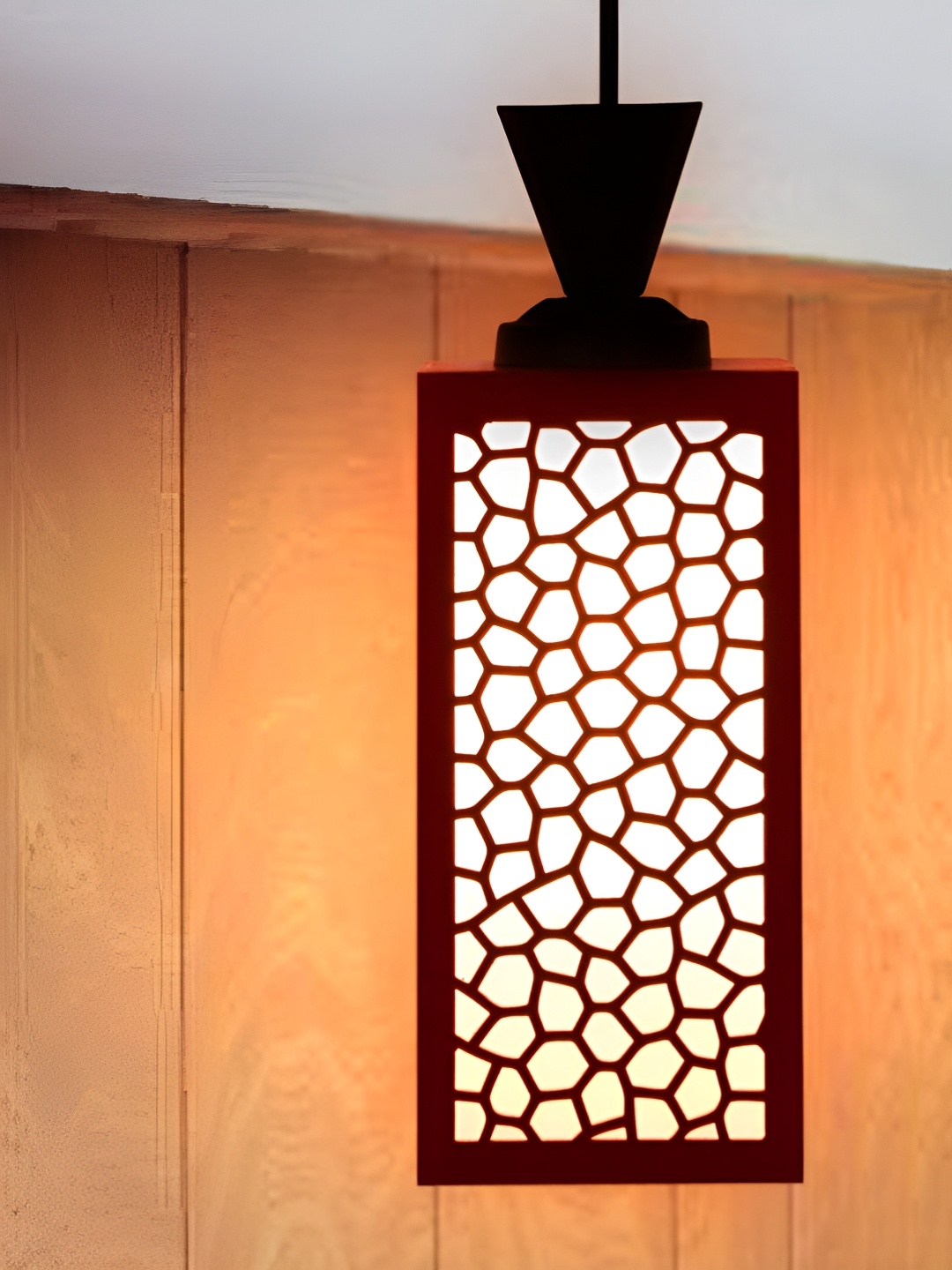 

Gojeeva Red & White Textured Wooden Rectangle Shaped Wall Lamp