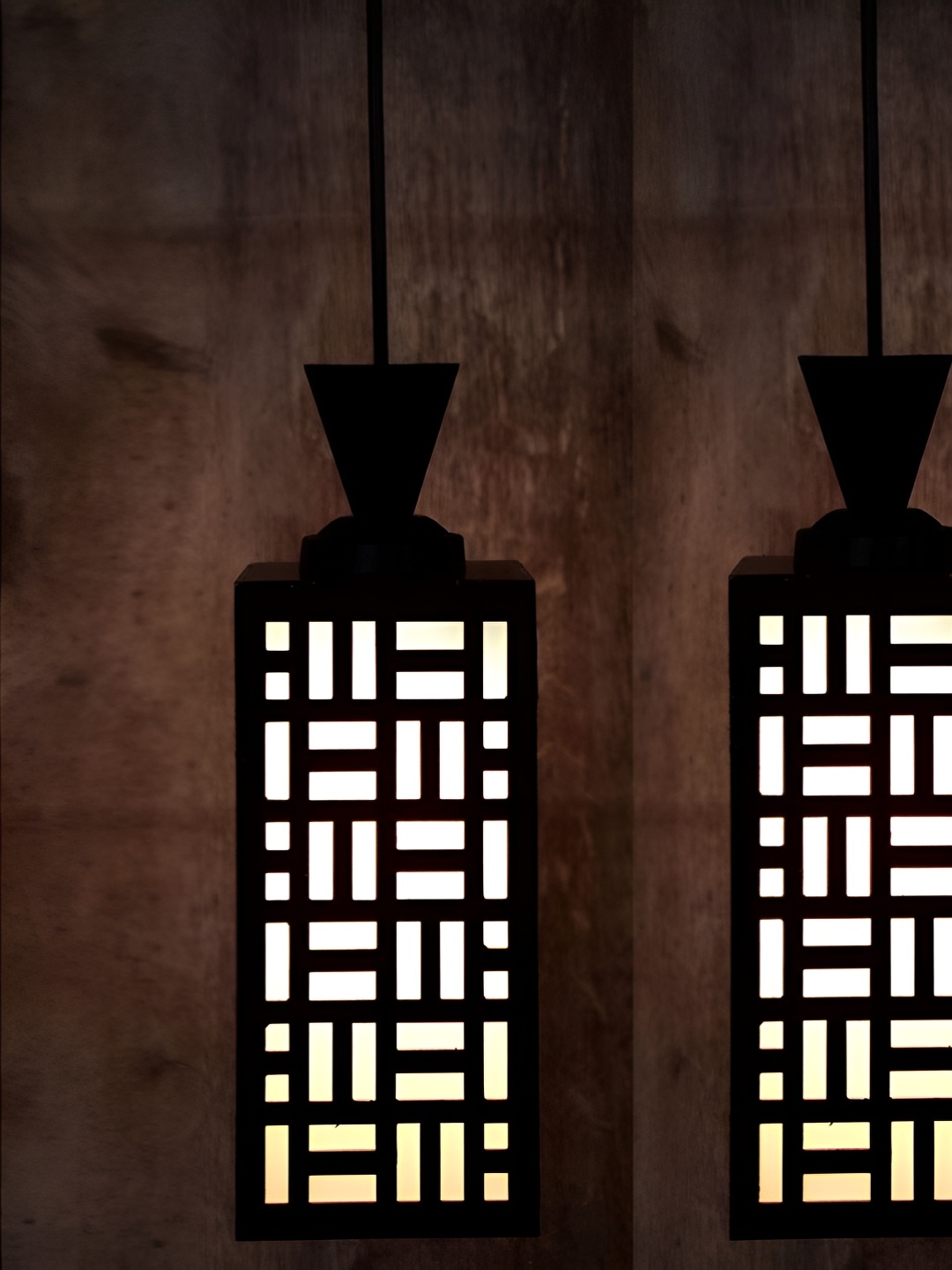

Gojeeva Black & White 2 Pieces Textured Wooden Rectangle Shaped Wall Hanging Lamps
