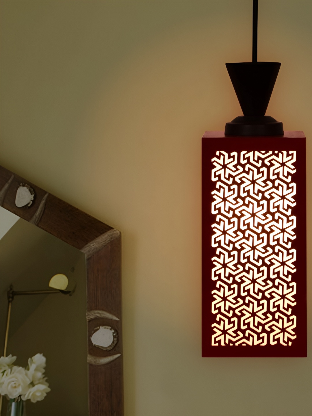 

Gojeeva Red & White Textured Wooden Square Shaped Contemporary Ceiling Lamp