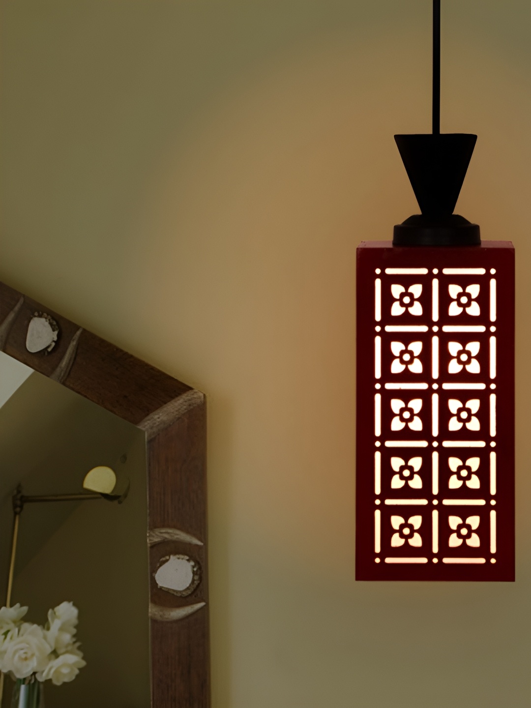 

Gojeeva Red & White Wooden Textured Square Shaped Ceiling Lamps