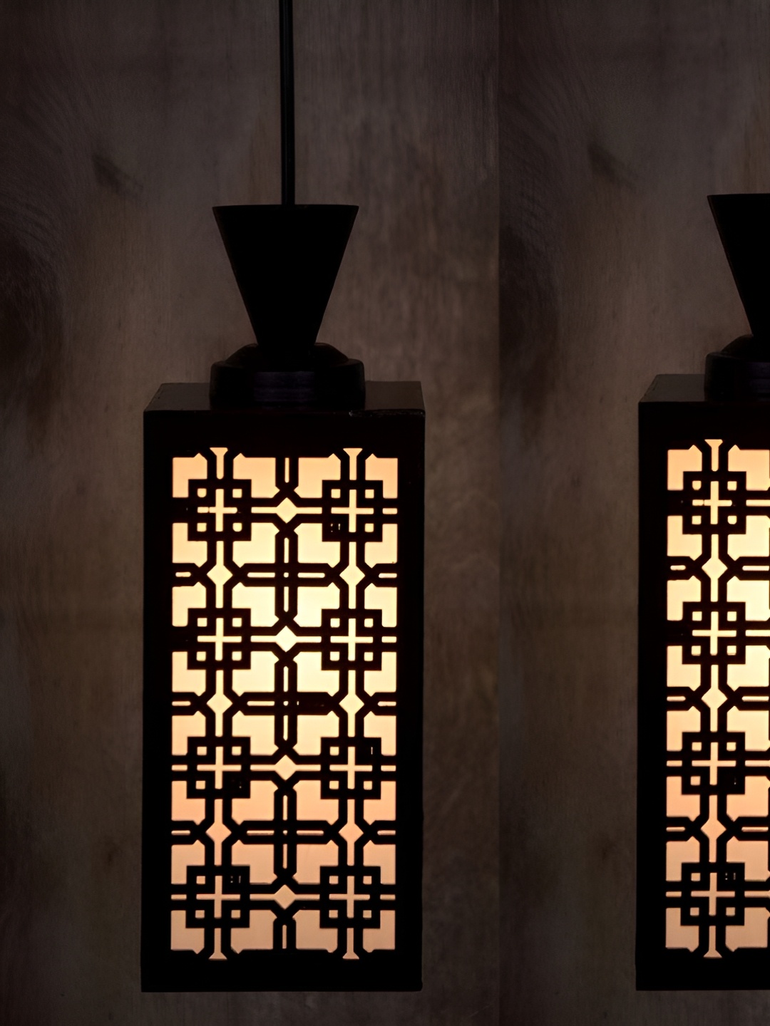 

Gojeeva Black and White 2 Pieces Wooden Textured Rectangle Shaped Contemporary Wall Lamps