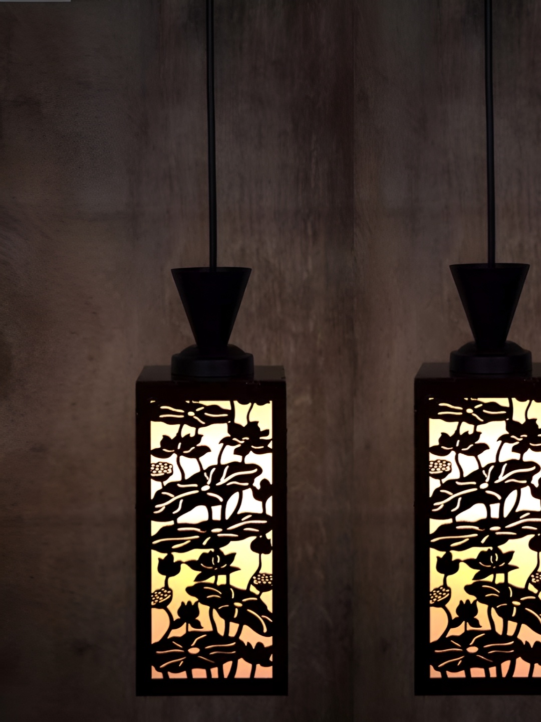

Gojeeva Black and White 2 Pieces Wooden Textured Rectangle Shaped Contemporary Wall Lamps