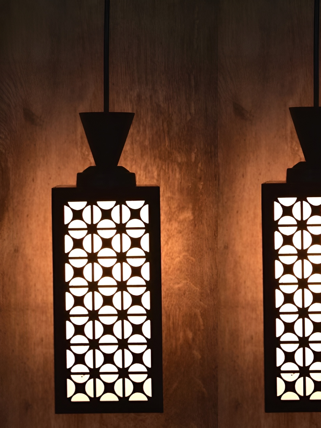 

Gojeeva Black & White 2 Pieces Textured Wooden Rectangle Shaped Wall Lamps
