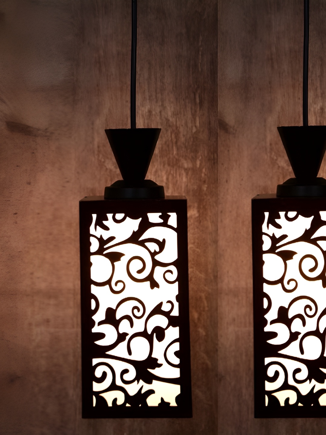 

Gojeeva Black and White 2 Pieces Wooden Textured Rectangle Shaped Contemporary Wall Lamps