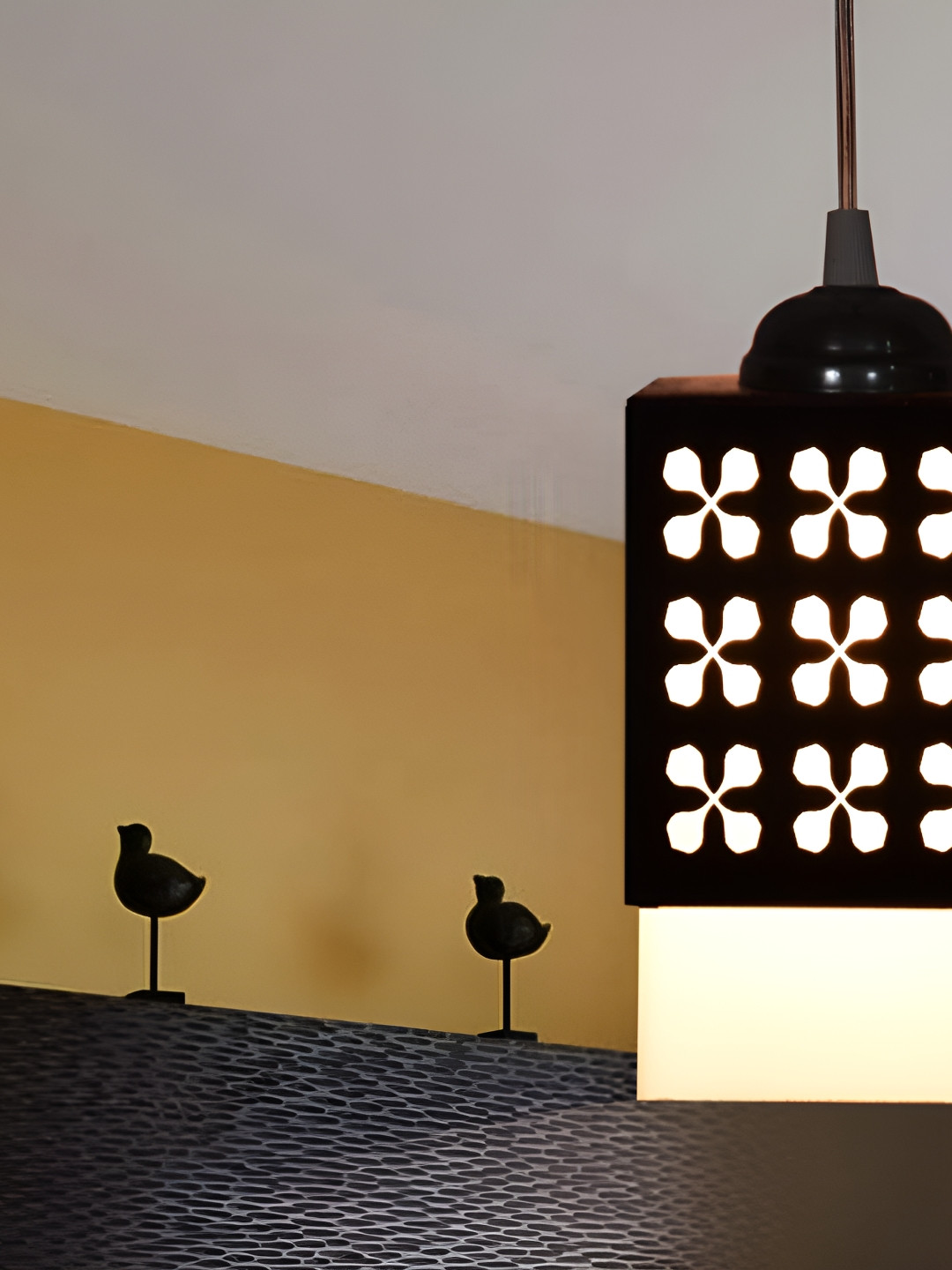 

Gojeeva Black & White Textured Wooden Square Shaped Wall Lamp