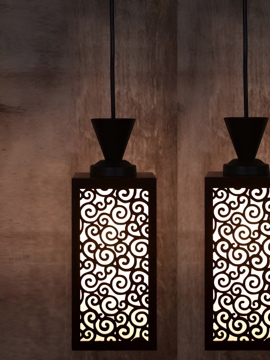 

Gojeeva Black & White 2 Pieces Wooden Textured Square Shaped Ceiling Lamps