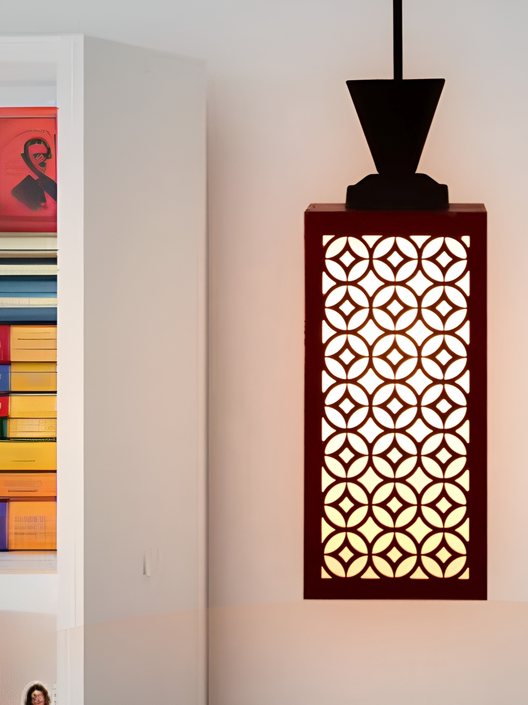 

Gojeeva Red & White Wooden Square Shaped Wall Lamp