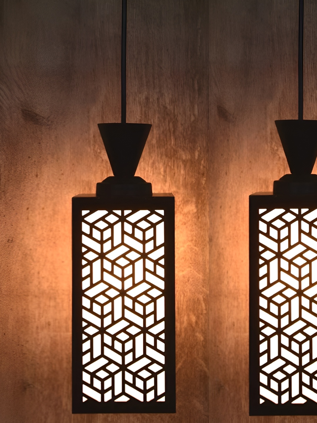 

Gojeeva Black & White Textured Wood Square Shaped Wall Lamps