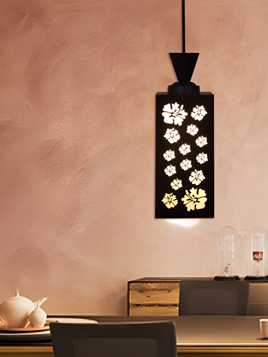 

Gojeeva Zup Black & White Textured Wooden Rectangle Shaped Contemporary Ceiling Lamp
