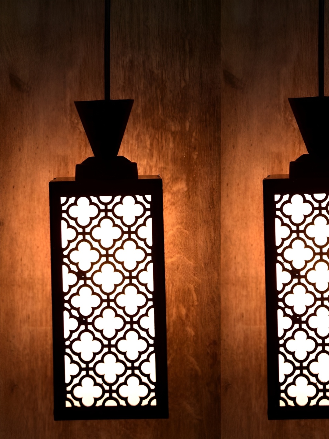 

Gojeeva Black & White 2 Pieces Textured Wooden Rectangle Shaped Wall Hanging Lamps