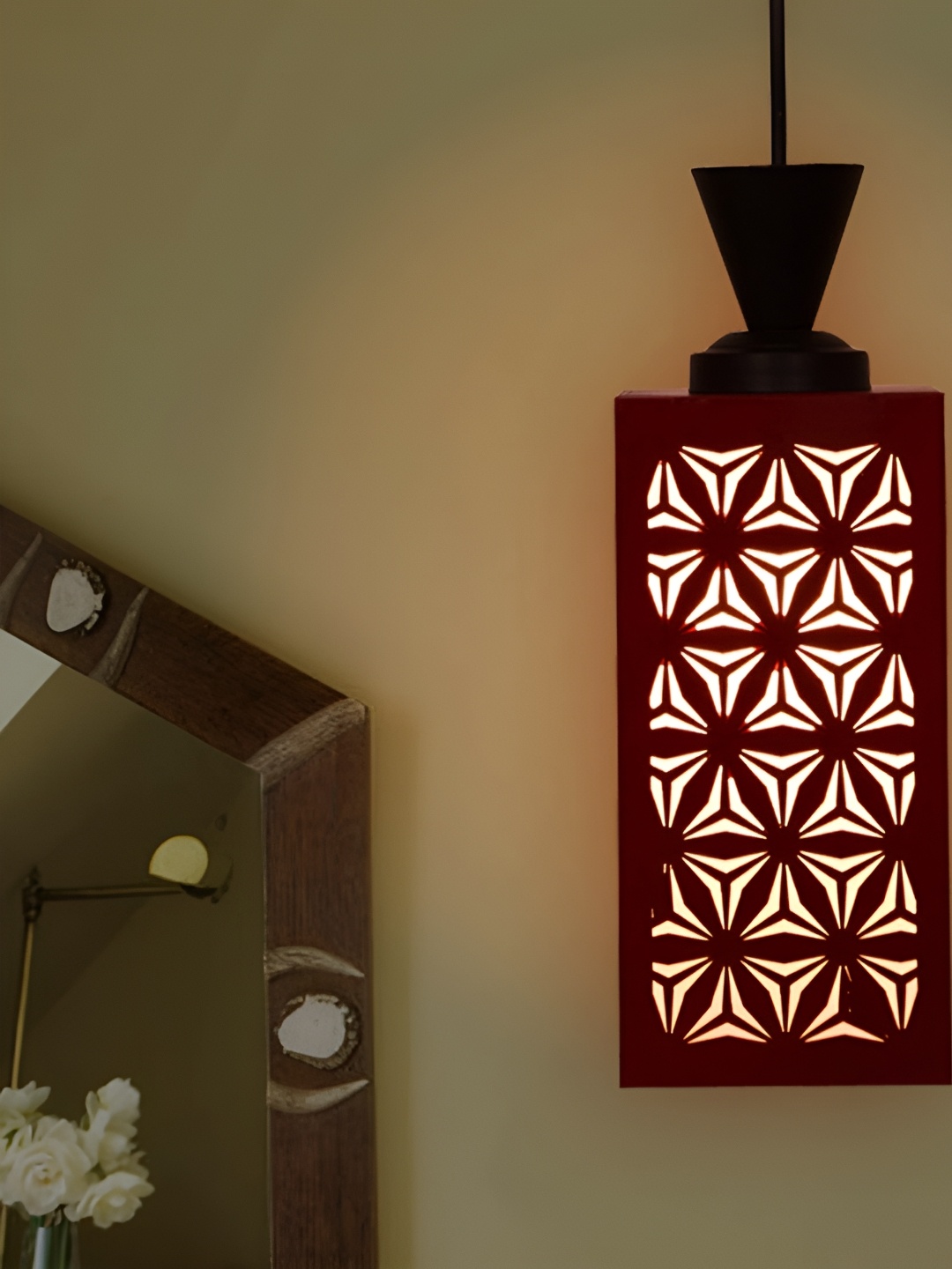 

Gojeeva Red and White Wooden Textured Rectangle Shaped Contemporary Wall Lamp