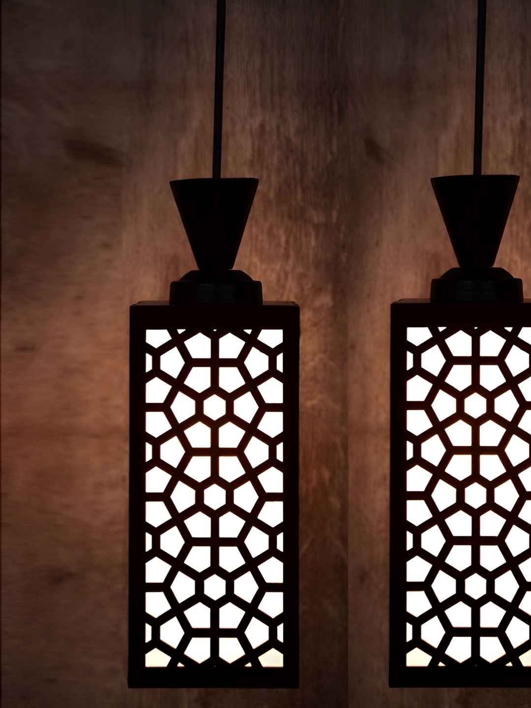 

Gojeeva Black and White 2 Pieces Wooden Textured Rectangle Shaped Contemporary Wall Lamps