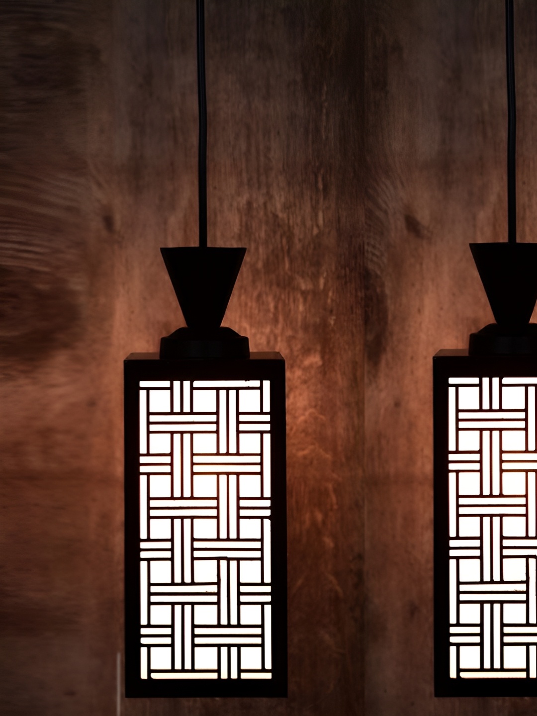 

Gojeeva Black & White 2 Pieces Textured Wooden Rectangle Shaped Wall Lamps