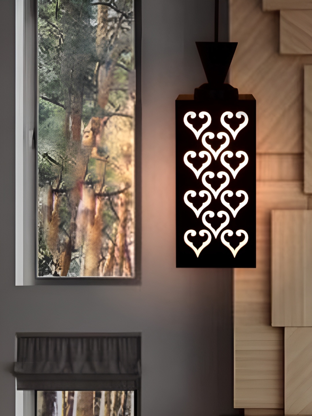 

Gojeeva Black & White Textured Wood Square Shaped Wall Lamp