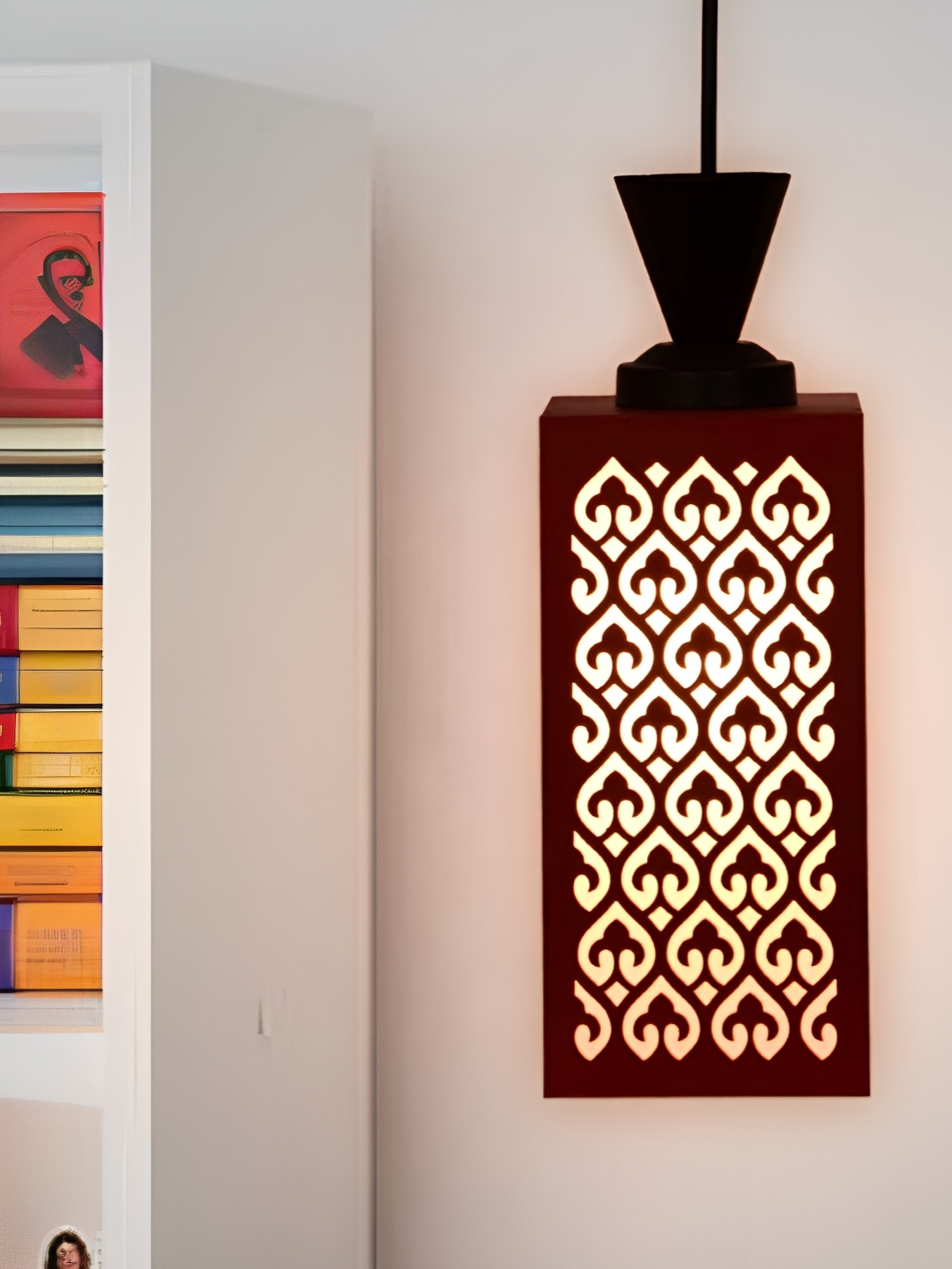 

Gojeeva Red & White Textured Wooden Rectangle Shaped Hanging Ceiling Lamp