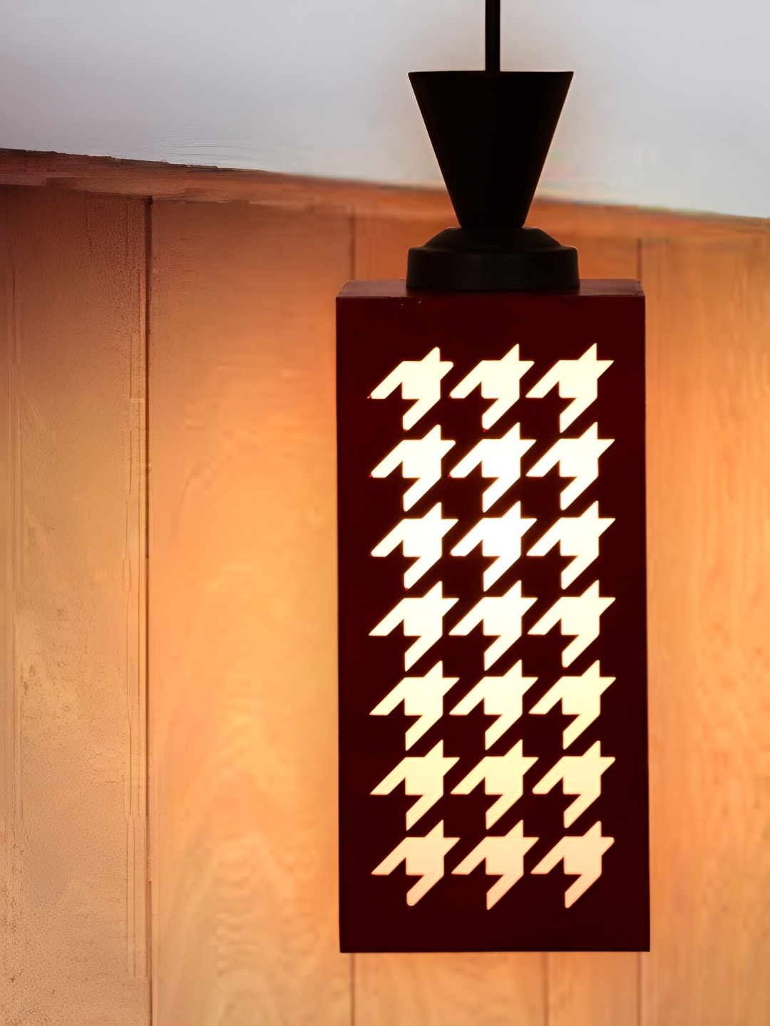 

Gojeeva Red & Black Textured Rectangle Shaped Wooden Hanging Wall Lamp