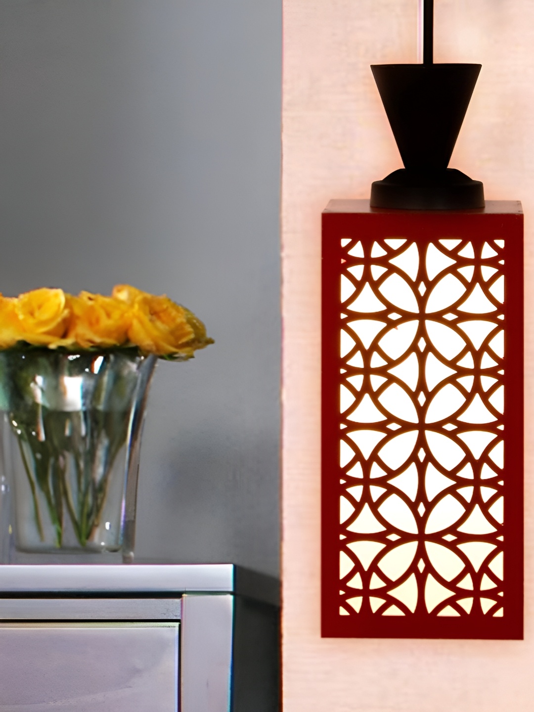 

Gojeeva Red Wood Square Shaped Wall Lamp