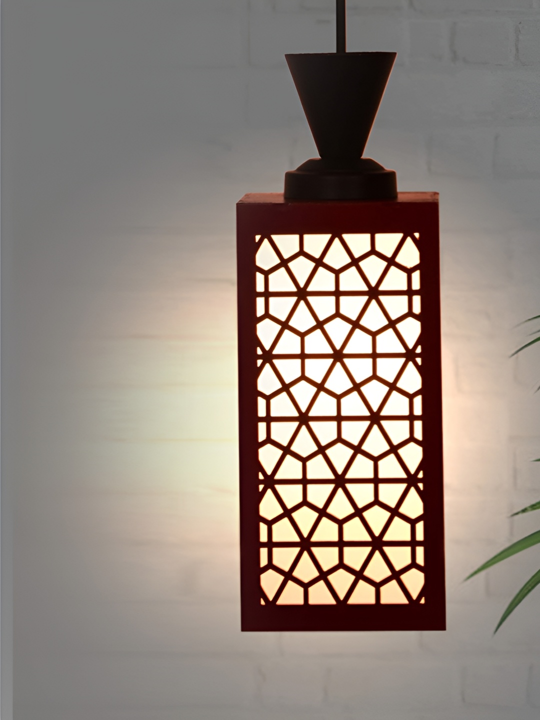 

Gojeeva Zup Red & White Textured Wooden Rectangle Shaped Contemporary Ceiling Lamp